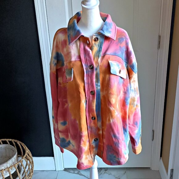 NWT! EASEL PILCRO Multi COLOR TIE DYE BUTTON DOWN SHACKET - Picture 7 of 7